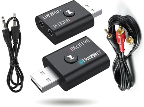 AYMBH Receptor y transmisor de audio Bluetooth 5.0 2 en 1 | Adaptador de dongle inalámbrico AUX USB RCA de 3.5 mm para TV, coche, teléfono, altavoces y PC | Transmisión de música estéreo estable