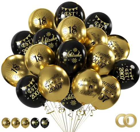 WenmthG 30 Stück Luftballons 18. Geburtstag Deko - 18 Geburtstag Junge - 5 verschiedene deutsche Textmotive, jeweils 6 Stück - Ø 27 cm - Schwarz Gold