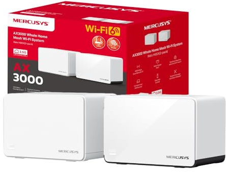 Mercusys TP-Link Halo H85X Mesh Wi-Fi 6 AX3000Mbps Dual-Band, 2.5G Porta WAN/LAN, 2 Porte WAN/LAN Gigabit, Coperti fino a 460m2, MU-MIMO, WPA3, Controllo da APP, 2pz