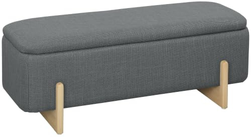 HOMCOM Sitzbank mit Stauraum, Sitztruhe 111 x 44 x 44,5 cm Dunkelgrau | Polsterbank mit Leinenoptik, Sicherheitsscharniere, Holzbeine, Bettbank Truhenbank, Wohnzimmer Schlafzimmer Flur
