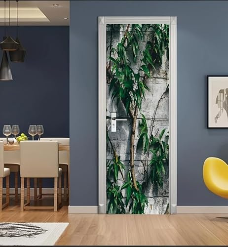 Türtapete Selbstklebend 77 x 200 cm Grüne Blätter Türaufkleber Pflanze Türposter PVC Wandaufkleber Wasserdichte 3D Fototapete Türfolie Poster Tapete Türbilder Für Türwand Dekoration G702