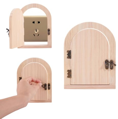 AHANDMAKER 2 x cubierta de interruptor de luz de madera para puerta de hada, cubierta para interruptor de puerta, cubierta protectora para baño, dormitorio, paneles de pared, decoración de almendra