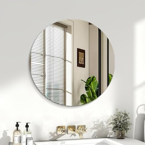 Sqinor Spiegel Rund 50cm Rahmenlos Badspiegel, Modern HD Bruchsicher Spiegelglas Rund Badezimmerspiegel ohne Rahmen, Dekorative Wandspiegel Runder Spiegel für Bad Badezimmer Flur Gäste WC Wand