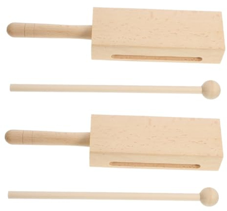 Holzblock Schlaginstrument 2 Satz mit Griff für Erwachsene | Khaki, mit Schlägel, Holz, Leicht zu Halten, für Einsteiger und Profimusiker