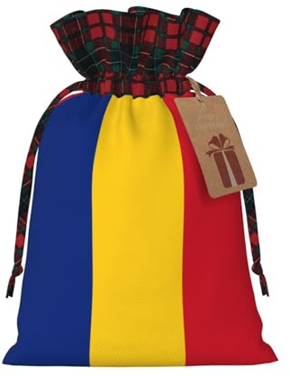 Christmas Bags Drawstring Candy Snack Bag Presents Wrap, Flag of Romania Print Holiday Sacks Treat Pouches