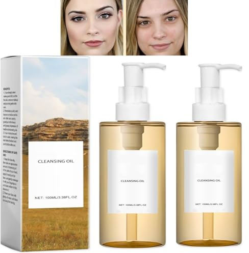 Huile nettoyante - Nettoyage en profondeur des pores, démaquillage, doux pour tous les: équilibre l'huile de la peau - niveau d'eau adapté aux peaux sensibles pour les femmes et les hommes (2PCS)