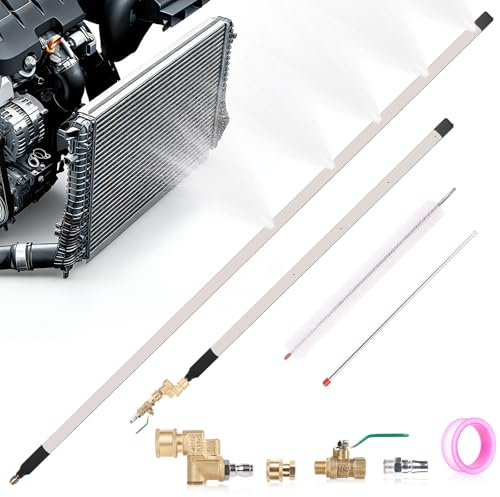 47 & 24 Radiator Cleaning Wand, 8-Piece Set- 4500 PSI Stainless Steel Dual Water/Air Radiator Cleaner with Valve Switch, Connector, Cleaning Brush and Sealing Tape for Cars, Trucks, Heavy Equipment