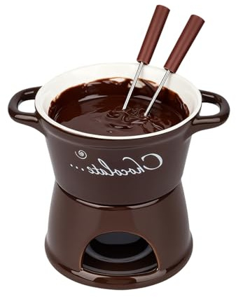 Ceramic Chocolate Fondue Mug - Melting Butter Pot with Fork, Cheese Warmer Cup, Butter Fondue Heated （NO Candle,Brown T）