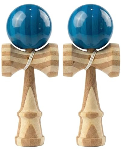 RQN Kendama in bambù con palla blu traslucida con corda extra per bambini, adolescenti, adulti, regalo per festival, 2 pezzi