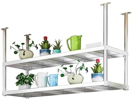 Takmonterad hängande grytställ, flytande kökshylla, metall, vertikalt växtstativ, köksflaskhållare, platsbesparande förvaringslösning (100 x 35 x 80 cm)