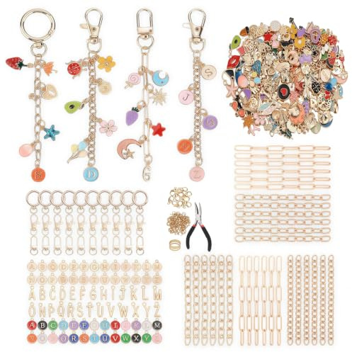 Leseogye 500 Stück DIY Schlüsselanhänger Basteln, Kreatives für Erwachsene | Anhänger Selber Machen mit Schmuckzange, Clips, Ketten und Biegeringen, Schmuck Bastelzubehör
