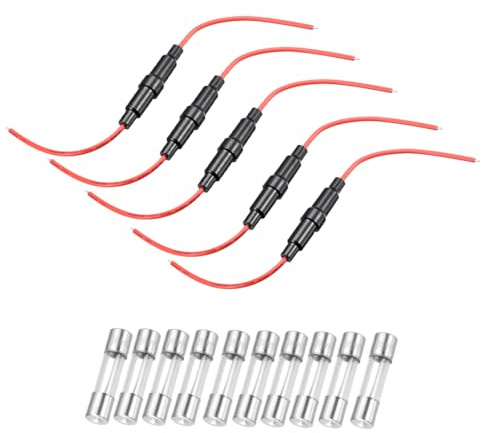 QUARKZMAN 5 Pcs Porte-Fusible À Vis En Ligne 6x30mm Fil Rouge | 18 AWG Avec 10 Pcs Fusibles En Verre 15A À Fusion Rapide