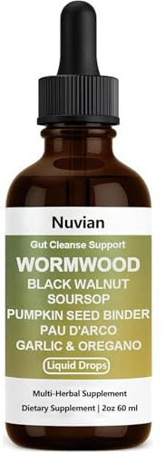 NUVIAN Wormwood Gut Cleanse, Prozen Wormwood Detox Drops with Black Walnut, Clove, Soursop, Pumpkin Seed, PAU D’Arco, Garlic & Oregano, Digestive Support, Gut Health (1)