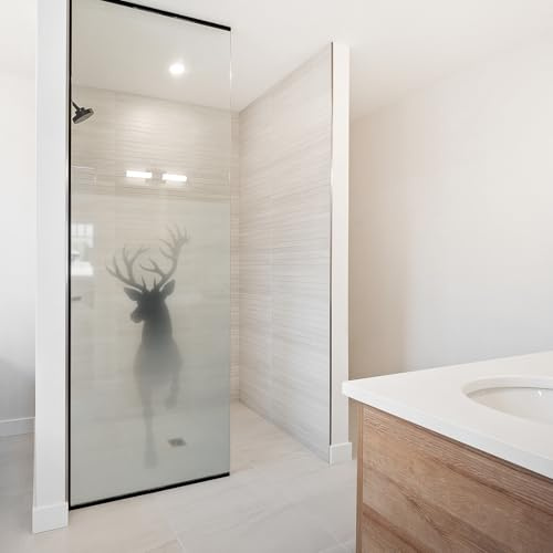yabaduu Lámina protectora de privacidad para mampara de ducha y cristal, opaca, resistente al agua, decorativa, para cuarto de baño y ducha, autoadhesiva, diseño de silueta de ciervo, 100 x 180 cm