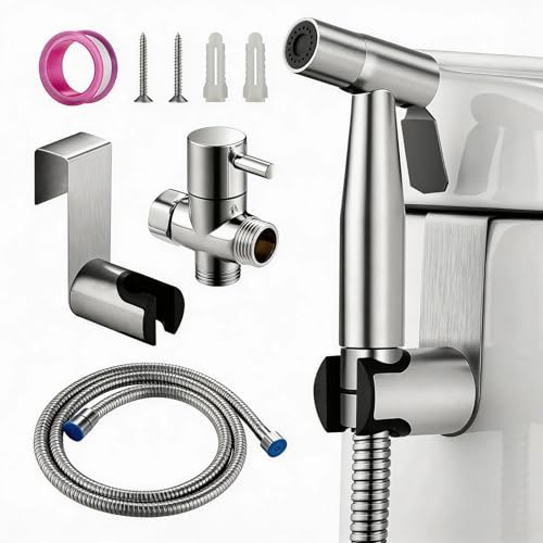 Handheld Bidet Sprayer Kit, Stainless Steel Bidet Attachment for Toilet, Adjustable High Pressure Jet Sprayer for Hygiene Pet Bath and Bathroom Cloth Diaper Cleaning