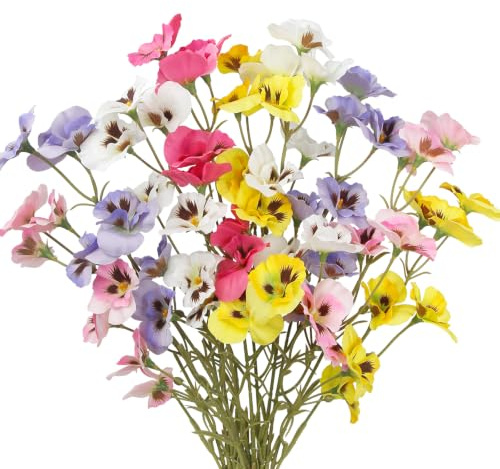CEWUDA 9 Stück Wildblumen Künstliche Stiefmütterchen Blumen mit Stielen | Seiden Kunstblumen Blumenstrauß Echt Künstliche Blumen für Indoor Outdoor Geburtstag Hochzeit Partei Tischaufsätze Heim Dekor