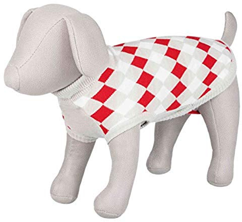 TRIXIE Pullover, Hundemantel für große Hunde, kleine mittelgroße Hunde, Zubehör für Hühner, Weiß, Grau, Rot, Größe XXS 24 cm