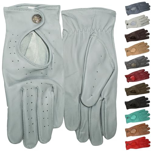 German Wear Unisex Driving Autofahrer-Handschuhe Lederhandschuhe (Grau, 7=S)