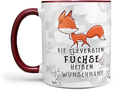 Sunnywall Keramik Tasse Kaffeebecher Fuchs Wunsch Geburtstags Schwarz Büro | Keramikbecher 330 ml spülmaschinengeeignet für Kaffee Tee Büro Alltag mit Motiv und Namen personalisierbar