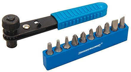 Silverline 404706 Lot de 11 tournevis à cliquet décalés Noir/Bleu