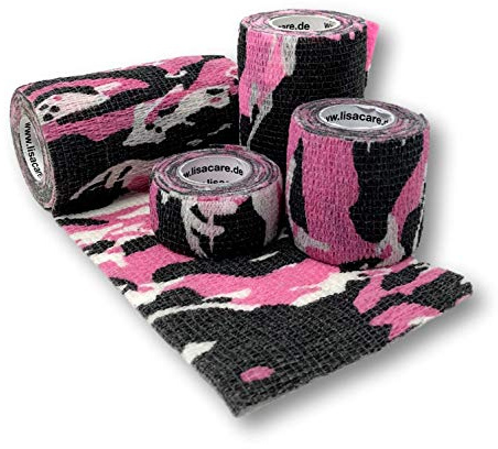 LisaCare - selbsthaftender Verband - Camo tape - Verband Handgelenk - Pflaster Tiere - Hund erste Hilfe Set - 4er-Set 2,5-10cm breit (Camouflage rot)