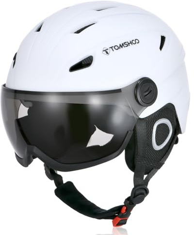 TOMSHOO Casco da Sci con Visiera, Caschi Sci Professionale con 14 Prese d'Aria Indipendenti, Fodera Rimovibile, Dimensione della Testa Regolabile per Sci Snowboard