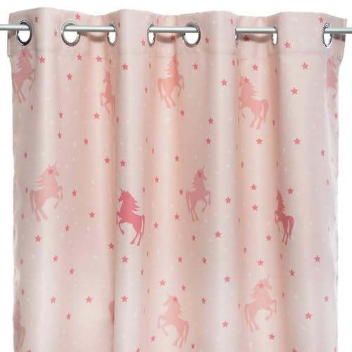 Atmosphera - Cortina Opaca Infantil «Licorne» - Rosa 140 x 250 cm