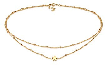 Elli Choker Kette Damen Layer Kugel Stern Anhänger 925 Silber Vergoldet 24K | Schmuck Geschenke für Frauen Halskette Mädchen Mama Freundin, Silberkette, Länge 36 cm