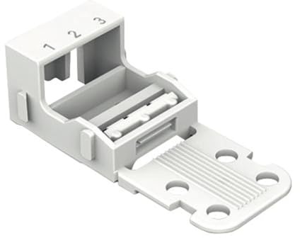 WAGO Befestigungsadapter 221-523/000-004 | für 3 Leiter-Klemmen, 4 mm², 10 Stück, mit Rastfuß, geeignet für stehende Montierung von Verbindungsklemmen, schwarz