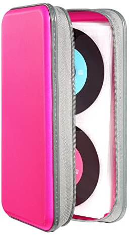 DVSICK CD-Hülle mit 96 Kapazitäten, tragbare DVD-Hülle aus Hartplastik, CD-Organizer, Brieftasche, schützende DVD-Aufbewahrung (Pink)