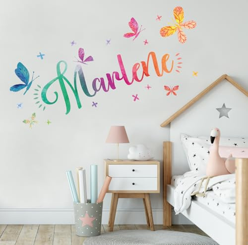 tjapalo® vR38 Mädchen Wandtattoo mädchenzimmer name Wandtattoo Name mädchen wandtattoo kinderzimmer mädchen Name Schmetterlinge, Größe: B80xH36cm