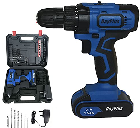 Atornillador inalámbrico de 18+1 par de torsión, 21 V, 45 Nm, atornillador inalámbrico, 1 batería de ion de litio de 1,5 Ah, 2 velocidades, luz LED, caja de herramientas, 29 piezas de accesorios