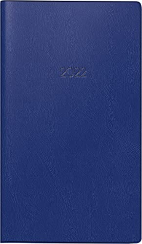 BRUNNEN 1075528302 Taschenkalender Modell 755, 2 Seite = 1 Woche quer, 8,7 x 15,3 cm, Kunststoff-Einband dunkelblau, Kalendarium 2022