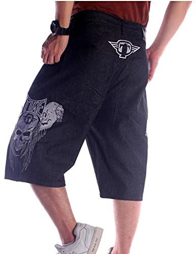 Short en Jean pour Hommes Hip Hop Short en Jean à Broderie Vintage Baggy Short en Jean pour Planche à roulettes Rap Short en Jean Couleur1 S