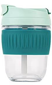 Botella de agua de vidrio de 12 oz/16.9 onzas con pajita sin BPA jarra de agua de seguridad para café y té, resistente a altas temperaturas y bajas temperaturas (color: azul, tamaño: pequeño-12 onzas)
