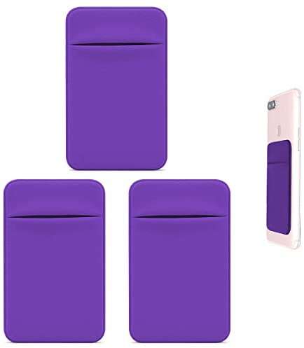 Jagowa 3 Pcs Cell Phone Card Holder Self Adhesive Pocket Sticker Multi-Function Mobile Phone Card Sleeve ID Card Sticker Wallet Case Holder for iPhone Android (Purple)