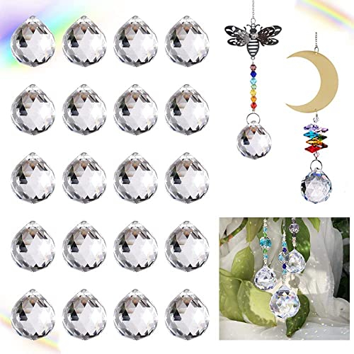 WENRERO 20 Stück Kristallkugeln Regenbogenkristall Deko K9 Kristallglaskugel Kristalle zum Aufhängen 2cm *2,4cm Kristall Glas Prisma mit 20 Stück Metallring Kristall Anhänger Klare Kristallkugel