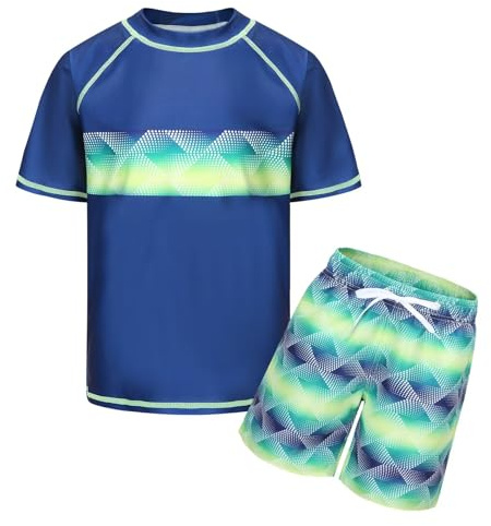 Jungen Kurzarm Badeset UV Shirt+Badeshort Kinder Zweiteiliger Badeanzug Schnelltrocknendes Schwimmanzug 170 172/15-16 Jahre