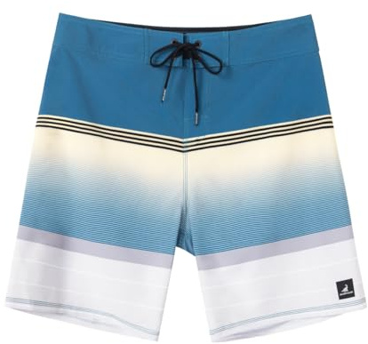 SURF CUZ Men's Board Shorts 4-Way Stretch Swim Trunks Quick Dry Beach Swimwear Bathing Suit（Blue-Striped，38）