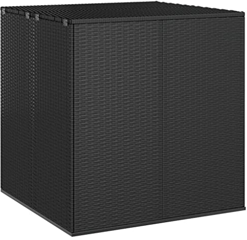 FIRBNUS Garten Aufbewahrungsbox mit Gasdruckfeder 100x97,5x104 cm Outdoor Gartenboxen Auflagenbox Gartentruhe Kissenbox Box mit Deckel Schwarz PE Rattan mit Innentasche und Reißverschluss