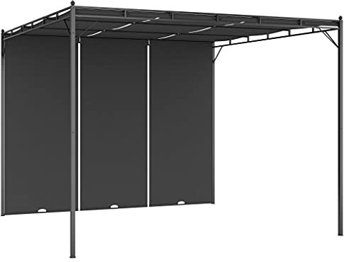 Homgoday Gartenpavillon mit Seitenvorhang 3x3x2,25m Anthrazit, Outdoor Gartenunterstand für Terrassen, Hinterhof und Rasen Partyzelt Festzelt Baldachin Eventzelt