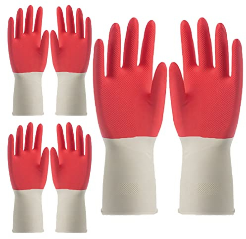 BAMFY Putzhandschuhe 3 Paare Wiederverwendbar Haushaltshandschuhe for Küche Halten Sie Ihren Hände Sauber Und Sicher Gummihandschuhe (Color : Red+White, Size : XL)