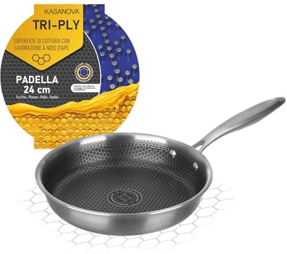 KASANOVA Padella antiaderente 24 cm Tri-ply, Rivestimento nido d'ape, Forno e tutti i piani cottura