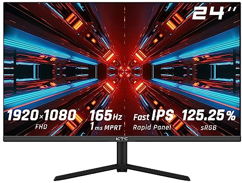 KTC Gaming Monitor 24 Zoll, Fast IPS, 165Hz, 1ms, 1080P FHD 1920x1080, Freesync & G-sync Rahmenlos Monitore, HDR10, 125% sRGB, Blaulicht Reduktion PC Bildschirm, 2 x HDMI2.0/2 x DP1.2, H24T09P