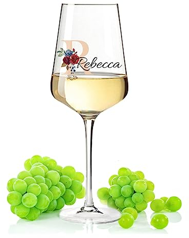 Leonardo Puccini Verre à vin avec impression UV, motif fleur initiale, personnalisé avec nom et monogramme, convient pour vin, apérol, sangria et linget, cadeaux pour elle et lui, couleur : rouge