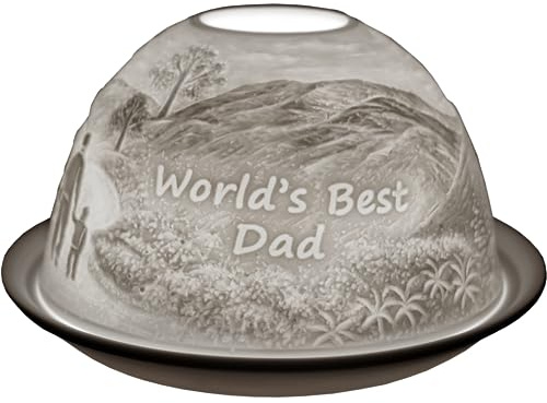 Cello Porzellan Teelichthalter Kuppel - World's Best Dad Deko | Kuppelform mit 3D-Lichtmotiv und Botschaft; für Duft- und normale Teelichter oder LED; Geschenk für Papa.