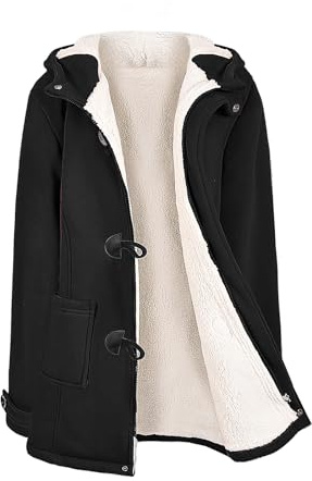 Nadeer Plüsch Jacken Für Damen Mantel Trenchcoat Kapuzenjacke Hornknöpfe Winter Parka Wollmäntel Winterjacke Fleece Hoodie Coat Pullover Kapuzen Wintermantel