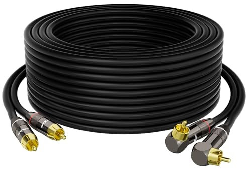 RCA Cable 6 FT, 90 Degree Right Angle 2RCA to 2RCA Stereo Audio Cable, Zinc Alloy Shell, Gold-Plated Plug, 2 RCA Audio Cord, for Home Theater, Subwoofer, HDTV, Amplifier, Hi-Fi System, Car, Speaker