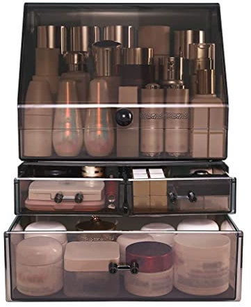 PRUJOY Arbeitsplatte Transparent Acryl Kosmetik Aufbewahrungsbox Hautpflege Kosmetik Schublade Lagerung Schminktisch Badezimmer Aufbewahrungsbox Vitrine (Medium)