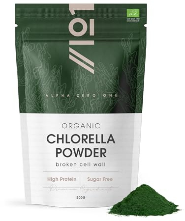 Organic Chlorella Powder 200g - Broken Cell Wall - Cold Pressed – Resealable and Recyclable Pouch by Alpha01